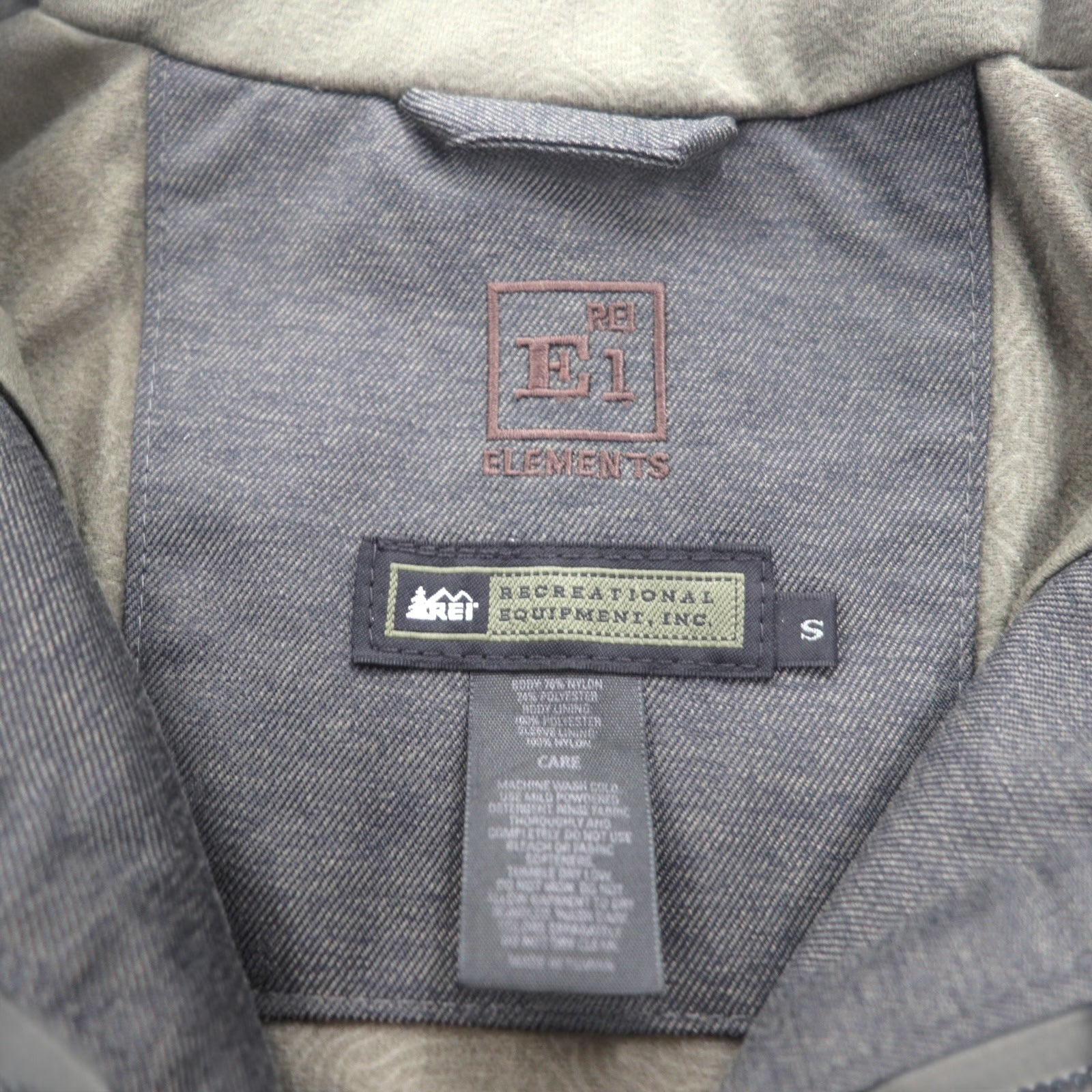 REI Outdoor Mountain Jacket S Grigio Nylon Doppia Cerniera ELEMENTS