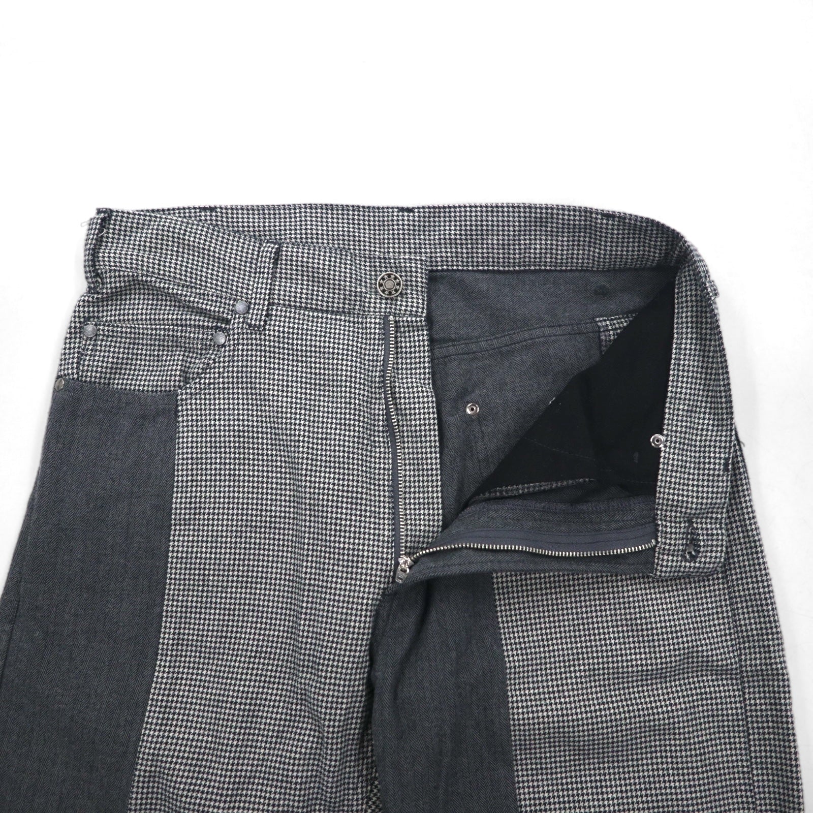 AiE (Nepenthes) 22AW Pantaloni con motivo "crazy" made in USA Krazy Pant M Grigio Gessato Spina di pesce Nuovo con etichette