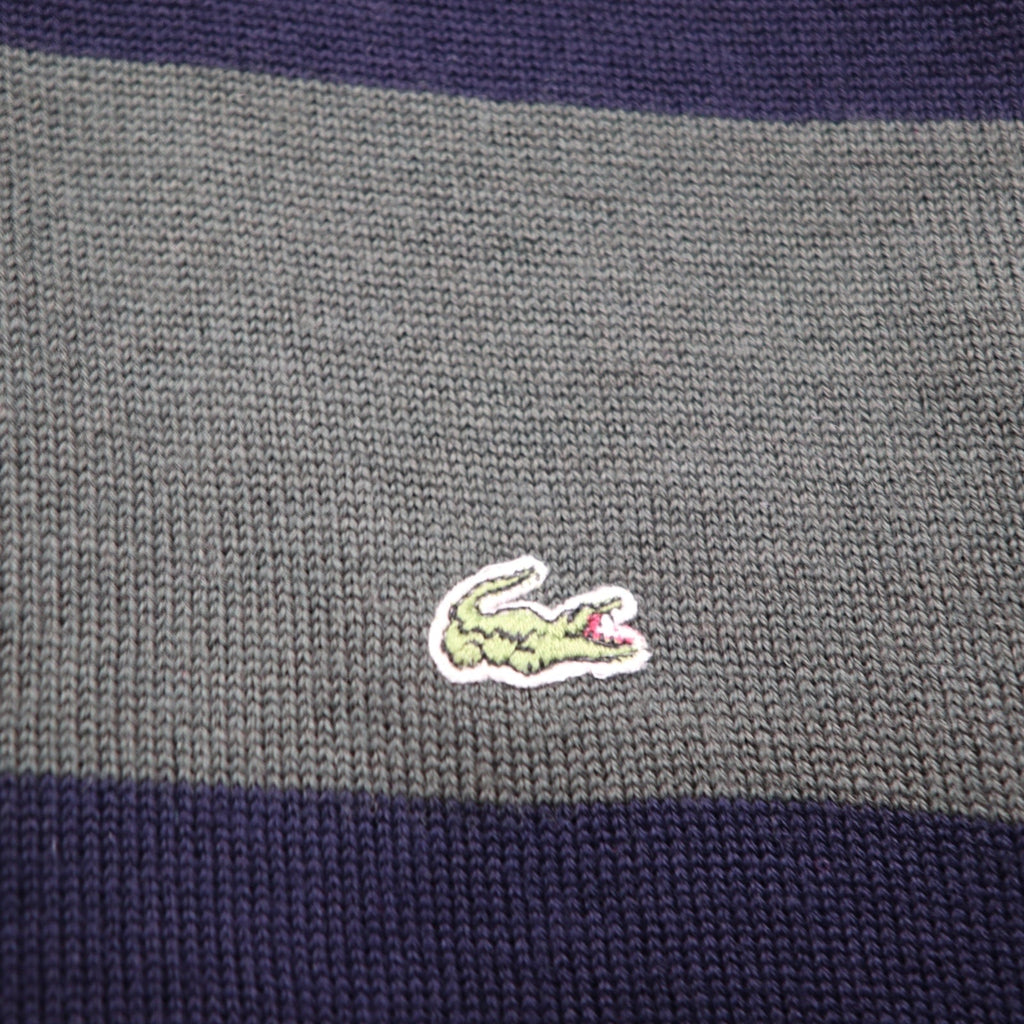 LACOSTE 80年代 ニット ポロ シャツ セーター XL グリーン ウール ボーダー