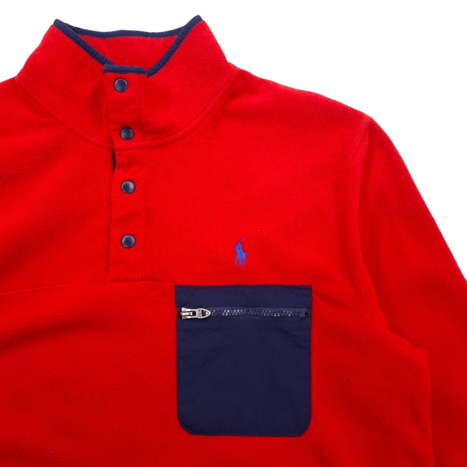 POLO RALPH LAUREN Giacca in pile con mezza zip, Snap-T, taglia L, colore rosso, in poliestere, ricamo piccolo pony