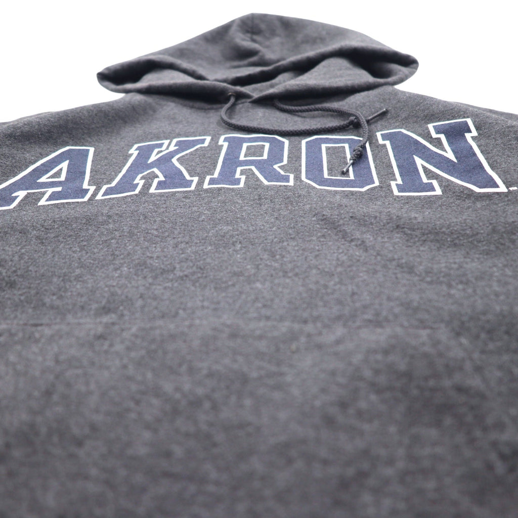 CHAMPION ECO FLEECE カレッジプリント プルオーバー パーカー M グレー コットン AKRON アーチロゴ 裏起毛