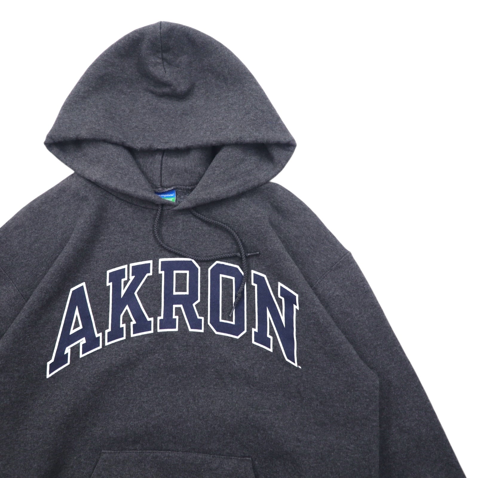 CHAMPION ECO FLEECE Felpa con cappuccio stampata college M Grigio Cotone AKRON Logo ad arco Interno felpato
