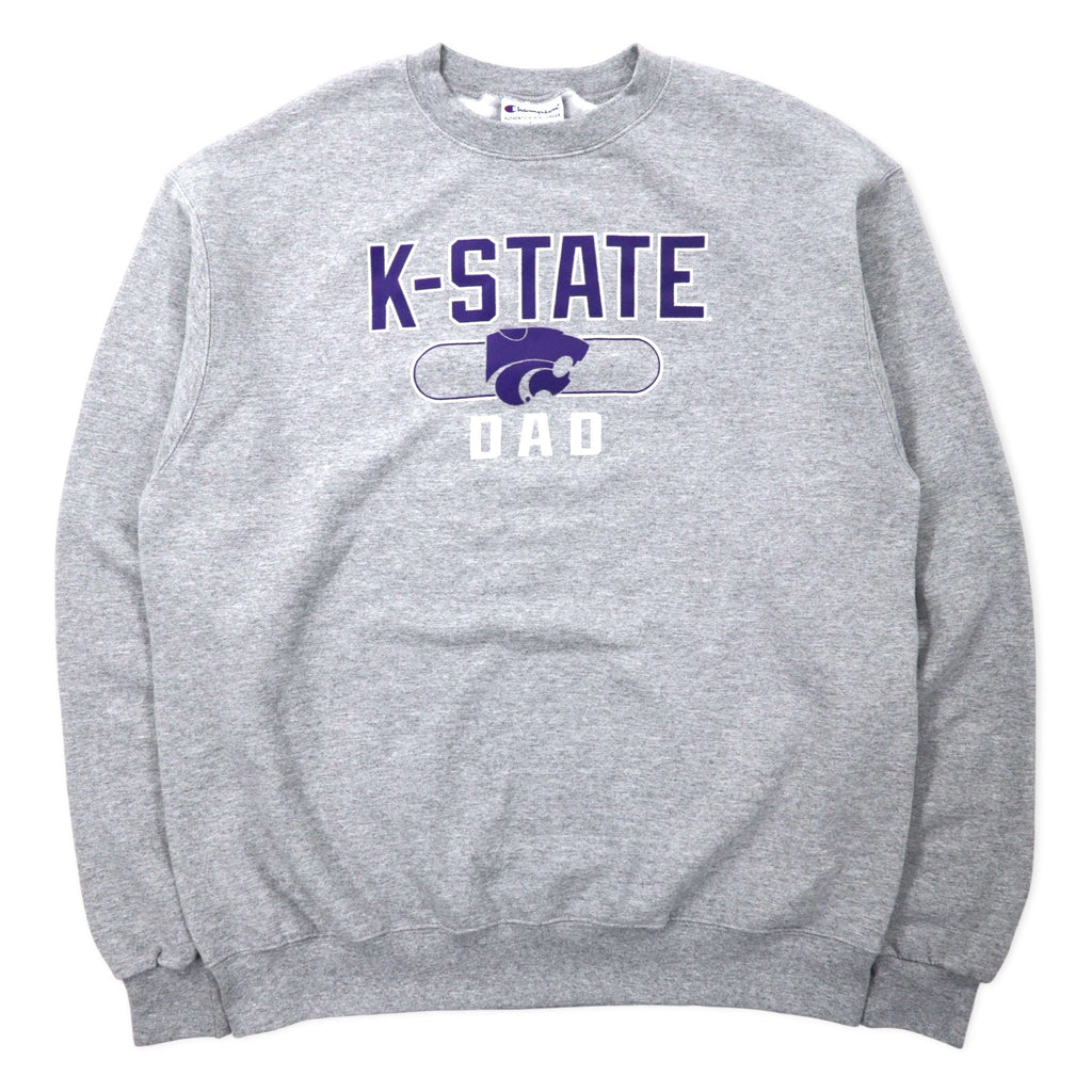 Champion カレッジ プリント スウェット 2XL グレー コットン 裏起毛 NCAA K-STATE DAD ビッグサイズ エルサルバドル製