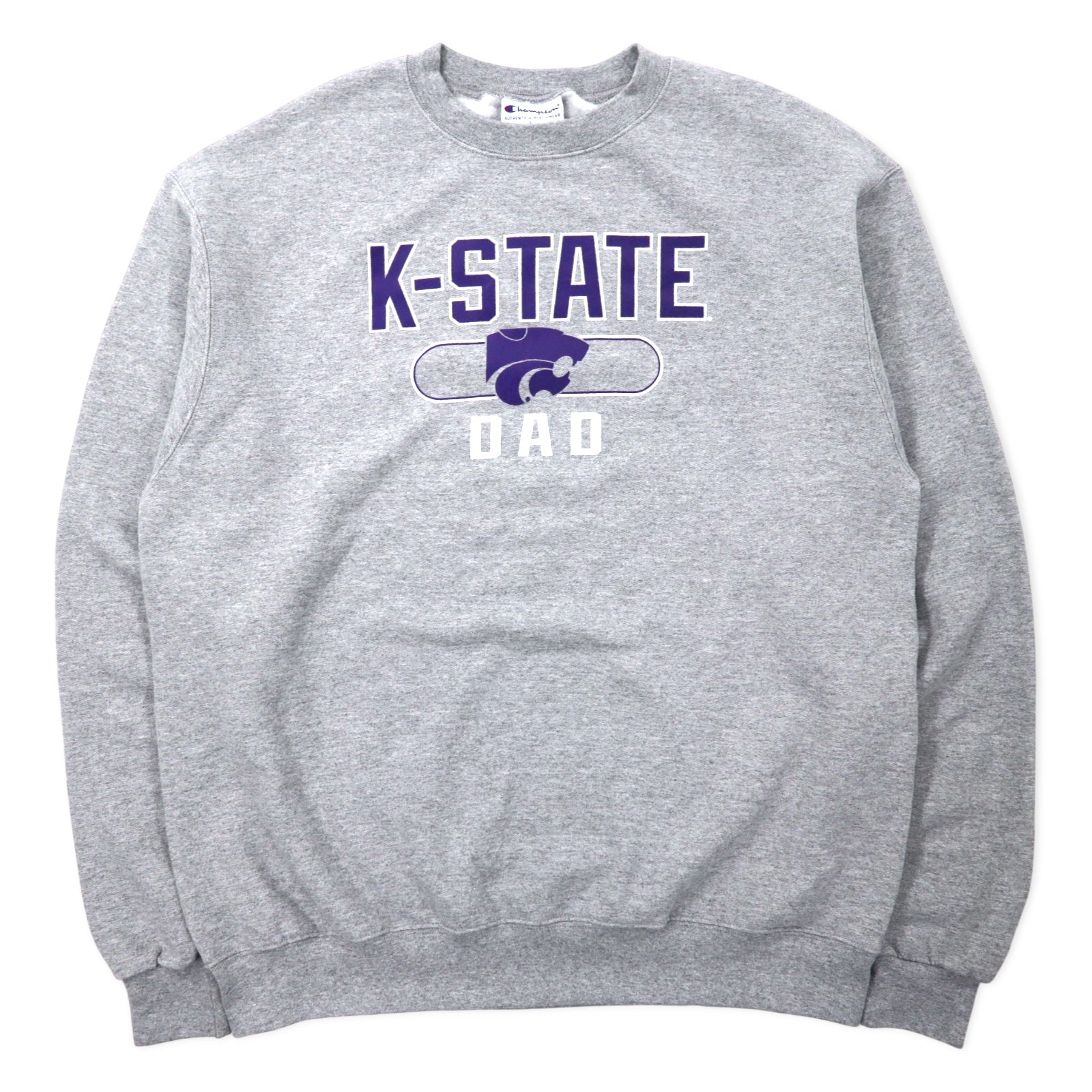 Felpa Champion con stampa universitaria 2XL grigia cotone felpato NCAA K-STATE DAD oversize made in El Salvador