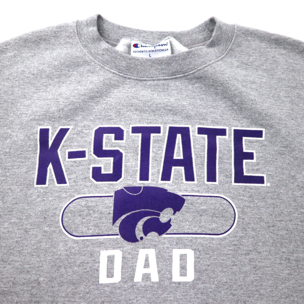 Champion カレッジ プリント スウェット 2XL グレー コットン 裏起毛 NCAA K-STATE DAD ビッグサイズ エルサルバドル製