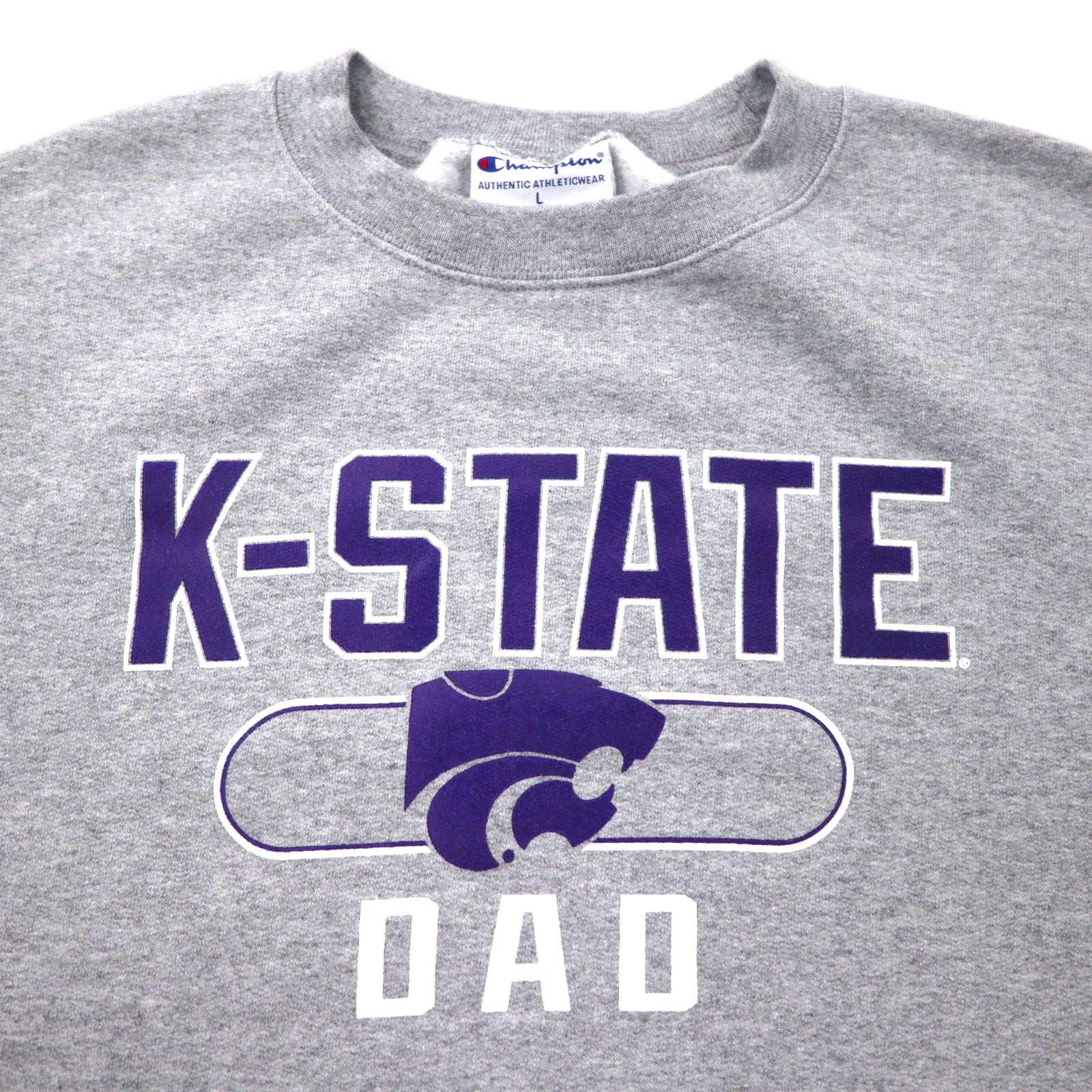 Felpa Champion con stampa universitaria 2XL grigia cotone felpato NCAA K-STATE DAD oversize made in El Salvador