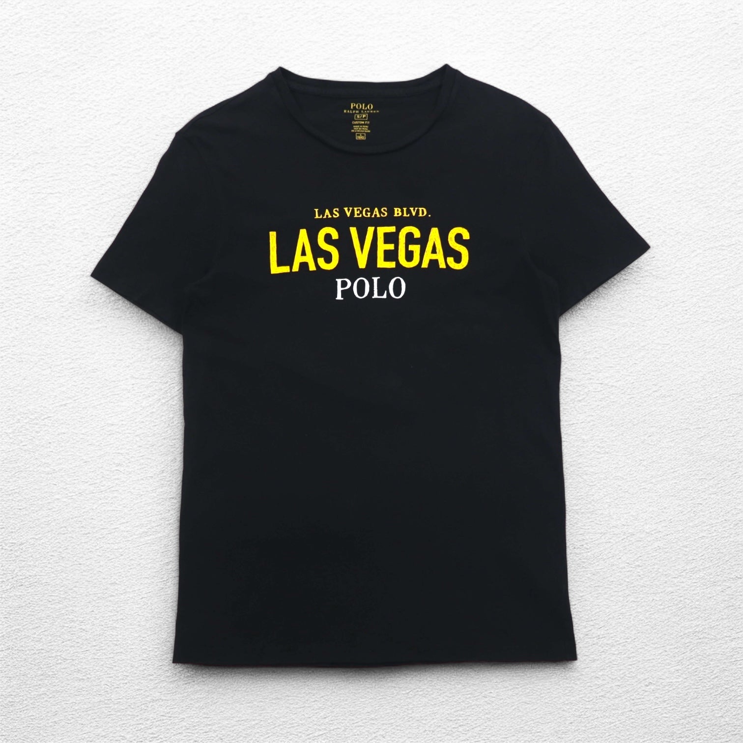 POLO RALPH LAUREN T-shirt S nero cotone stampa LAS VEGAS Made in Perù