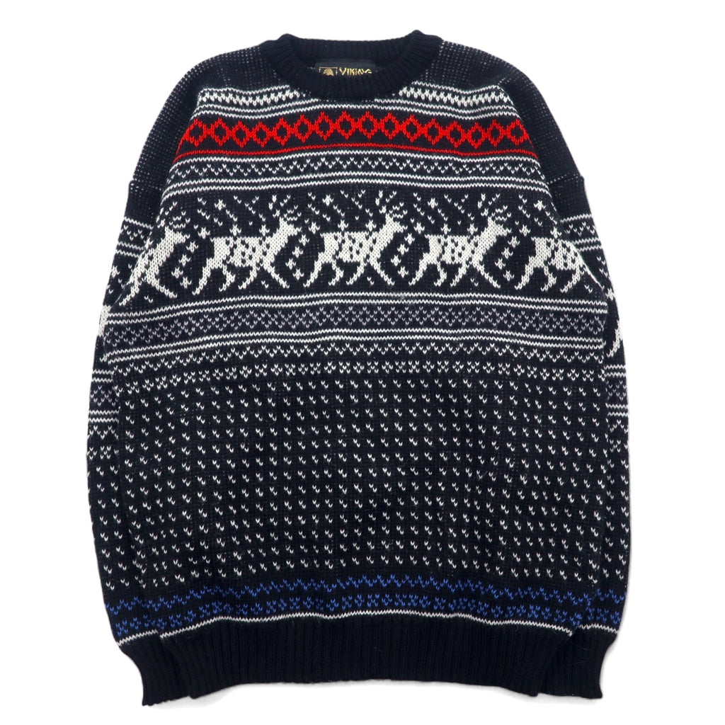 VIKING Made in Scotland anni '90 maglione in lana con motivo birdeye e nordico, taglia L, colore nero