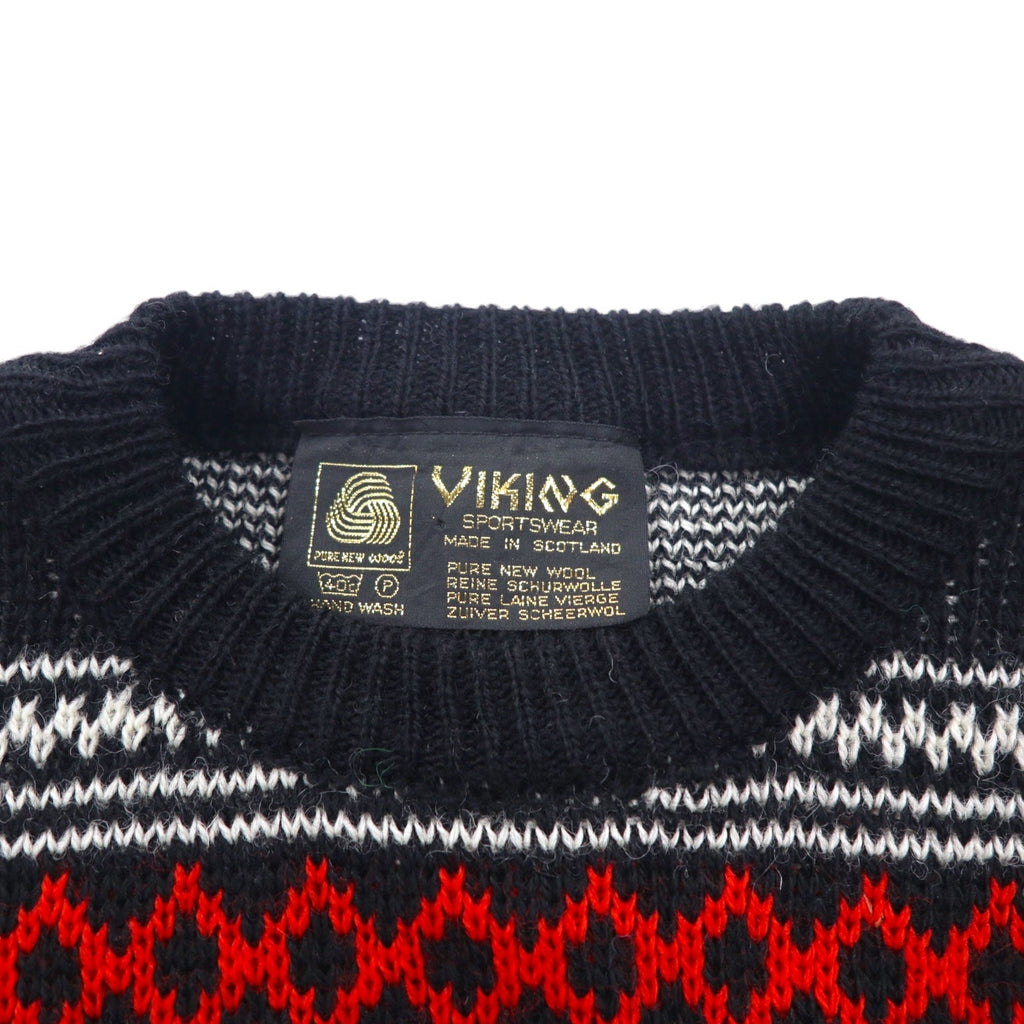 VIKING Made in Scotland anni '90 maglione in lana con motivo birdeye e nordico, taglia L, colore nero
