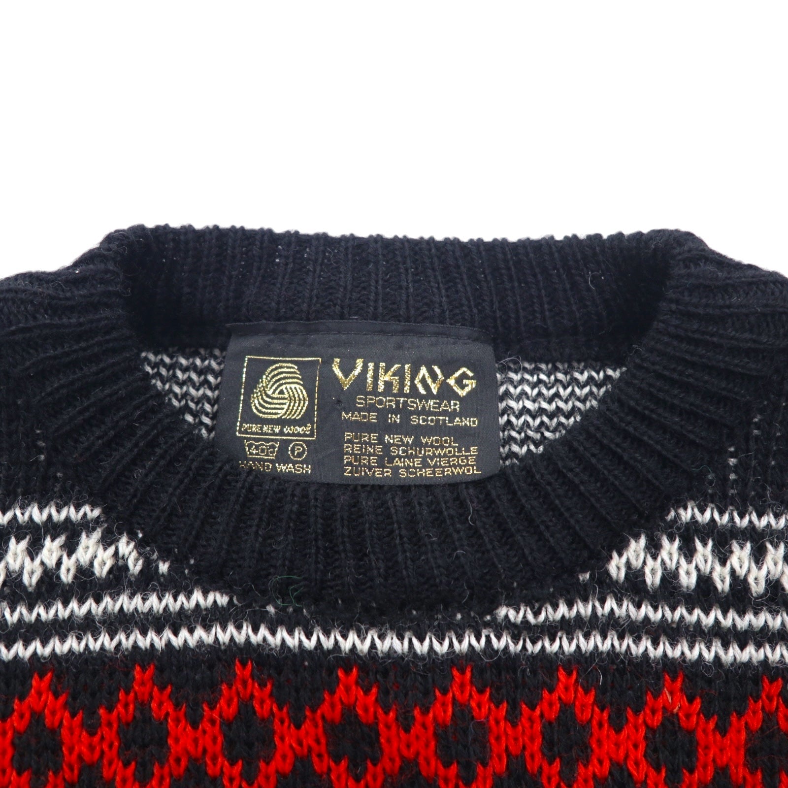 VIKING Made in Scotland anni '90 maglione in lana con motivo birdeye e nordico, taglia L, colore nero