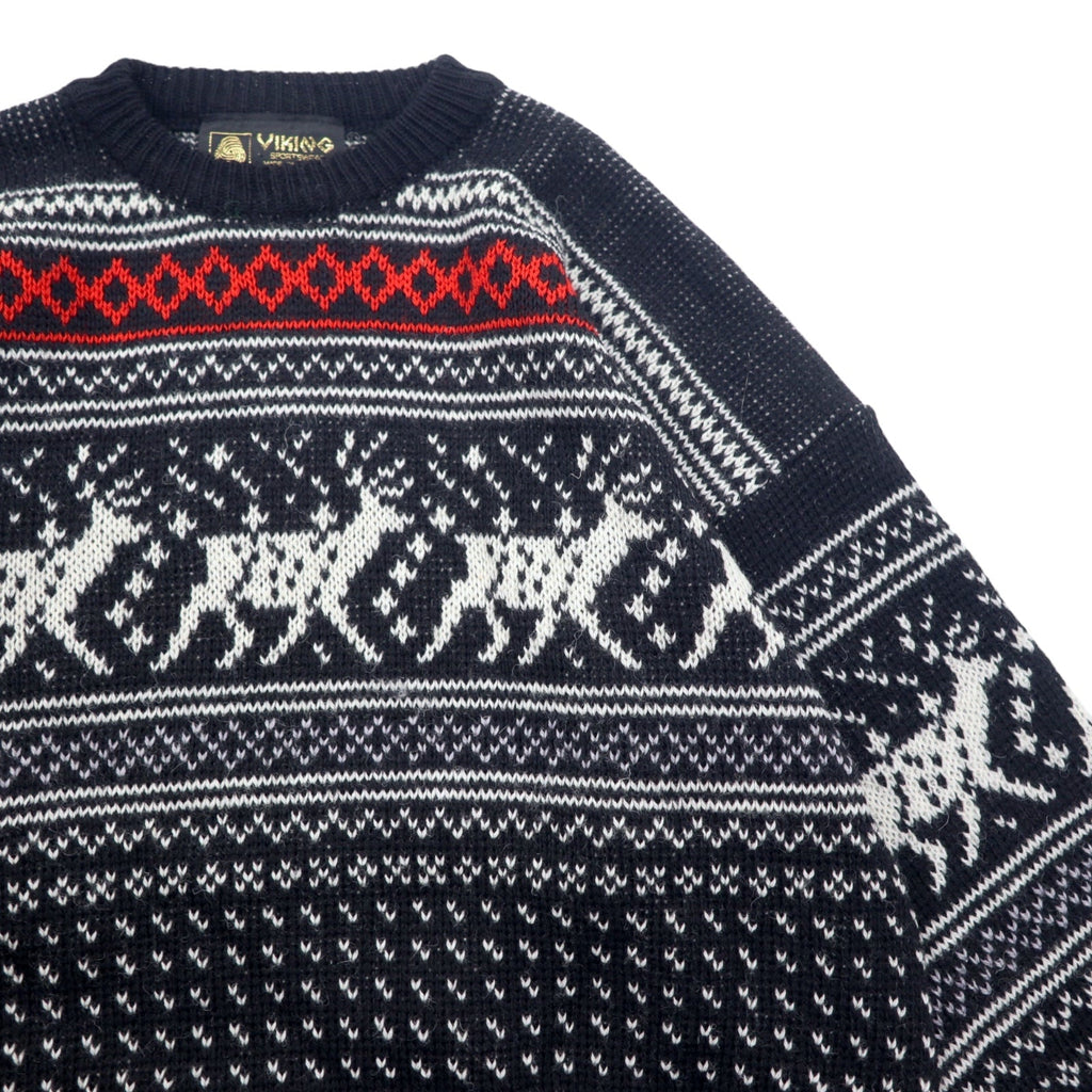VIKING Made in Scotland anni '90 maglione in lana con motivo birdeye e nordico, taglia L, colore nero