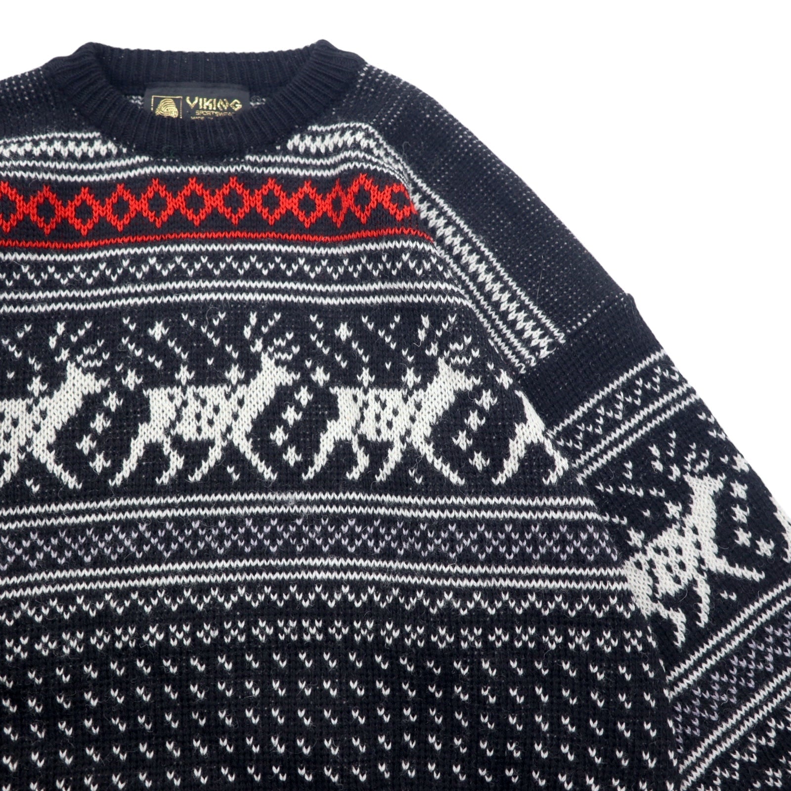 VIKING Made in Scotland anni '90 maglione in lana con motivo birdeye e nordico, taglia L, colore nero