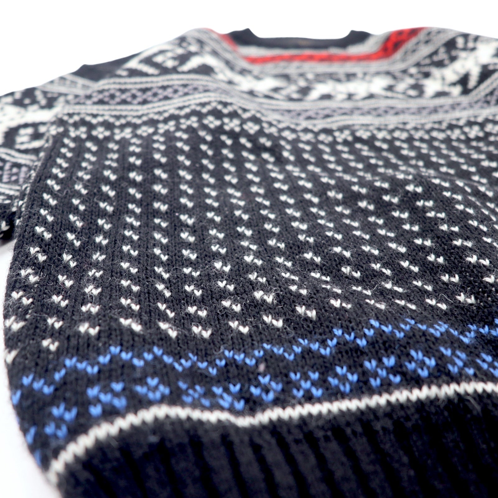 VIKING Made in Scotland anni '90 maglione in lana con motivo birdeye e nordico, taglia L, colore nero
