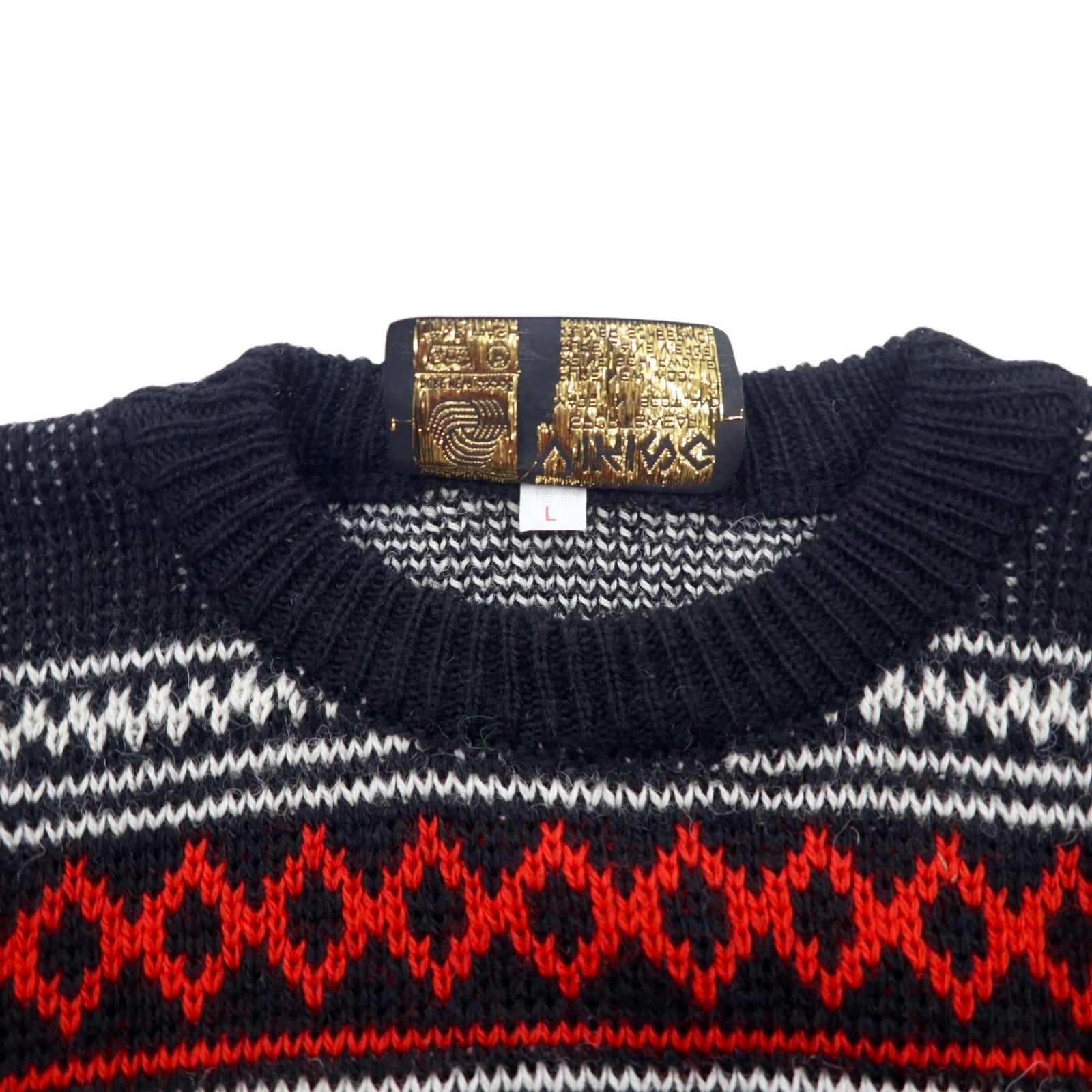 VIKING Made in Scotland anni '90 maglione in lana con motivo birdeye e nordico, taglia L, colore nero