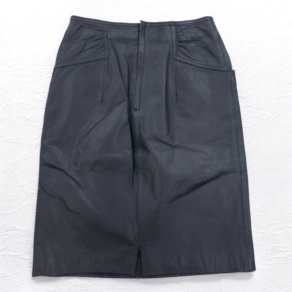 Gonna in pelle vintage anni '90 U・L・C anni '90 con cintura, taglia S, colore nero