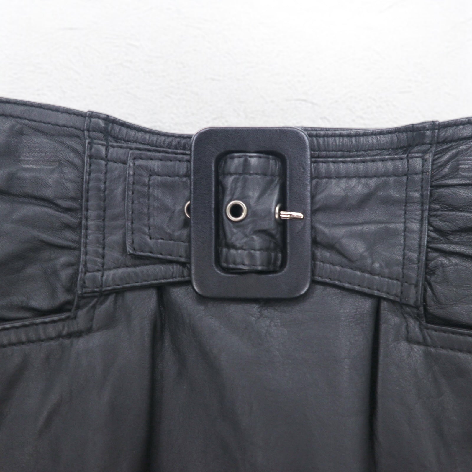 Gonna in pelle vintage anni '90 U・L・C anni '90 con cintura, taglia S, colore nero