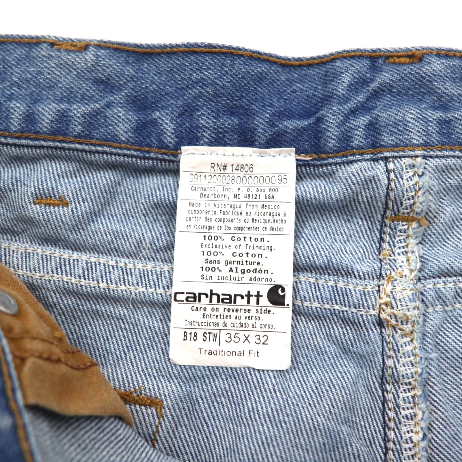Carhartt jeans affusolati taglia L indaco blu TRADITIONAL FIT B18 STW made in Nicaragua