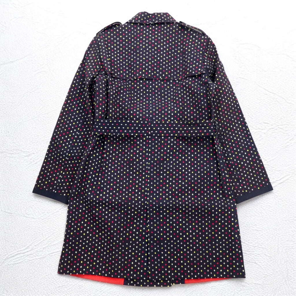 Paul Smith BLACK Trench in gomma taglia L, blu navy, fantasia a pois, doppiopetto, con cintura, impermeabile