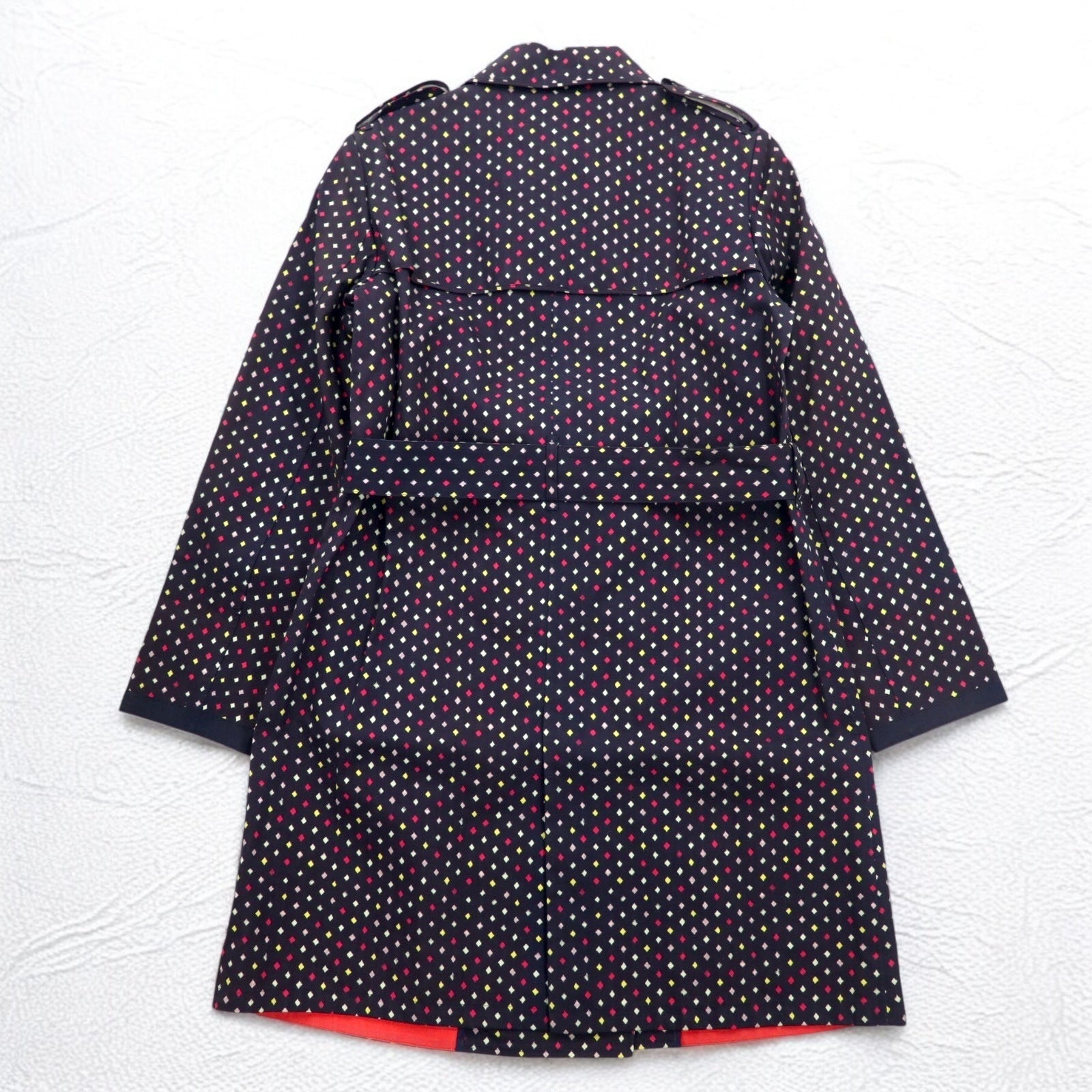 Paul Smith BLACK Trench in gomma taglia L, blu navy, fantasia a pois, doppiopetto, con cintura, impermeabile