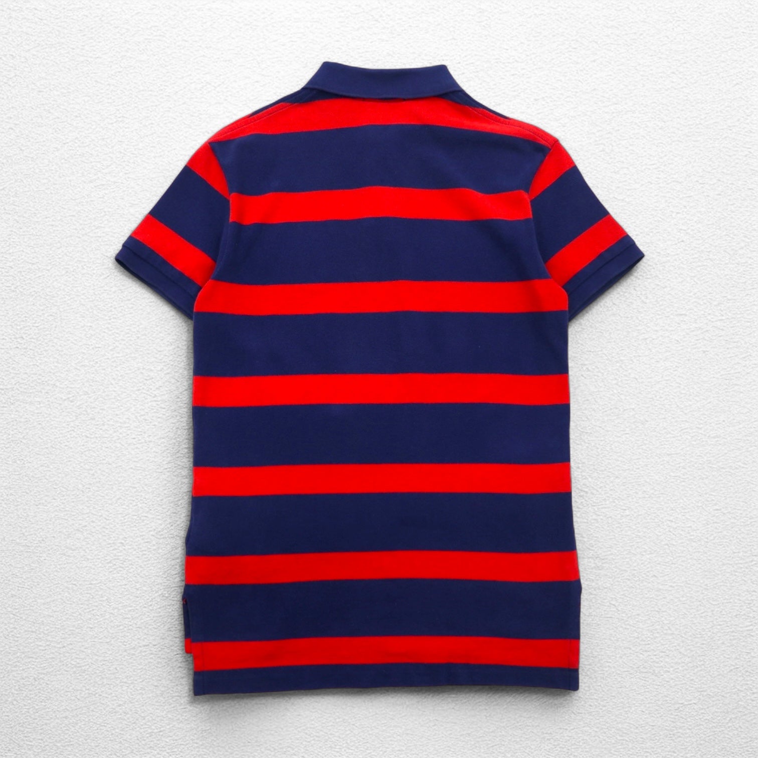 POLO RALPH LAUREN ボーダー ポロシャツ S ネイビー レッド 鹿の子 CUSTOM FIT スモールポニー刺繍