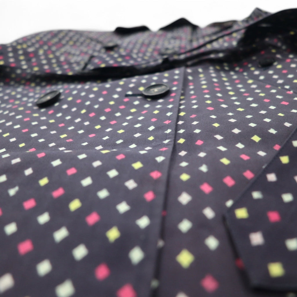 Paul Smith BLACK Trench in gomma taglia L, blu navy, fantasia a pois, doppiopetto, con cintura, impermeabile