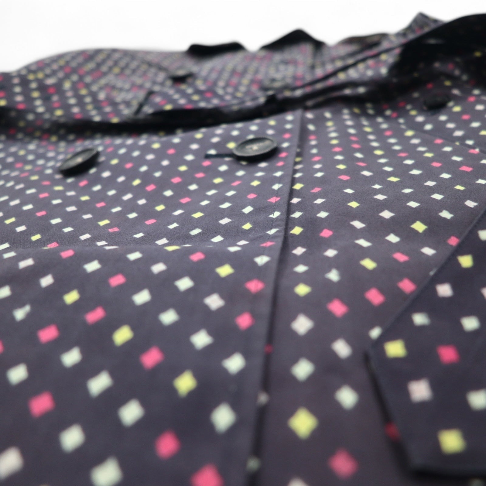 Paul Smith BLACK Trench in gomma taglia L, blu navy, fantasia a pois, doppiopetto, con cintura, impermeabile