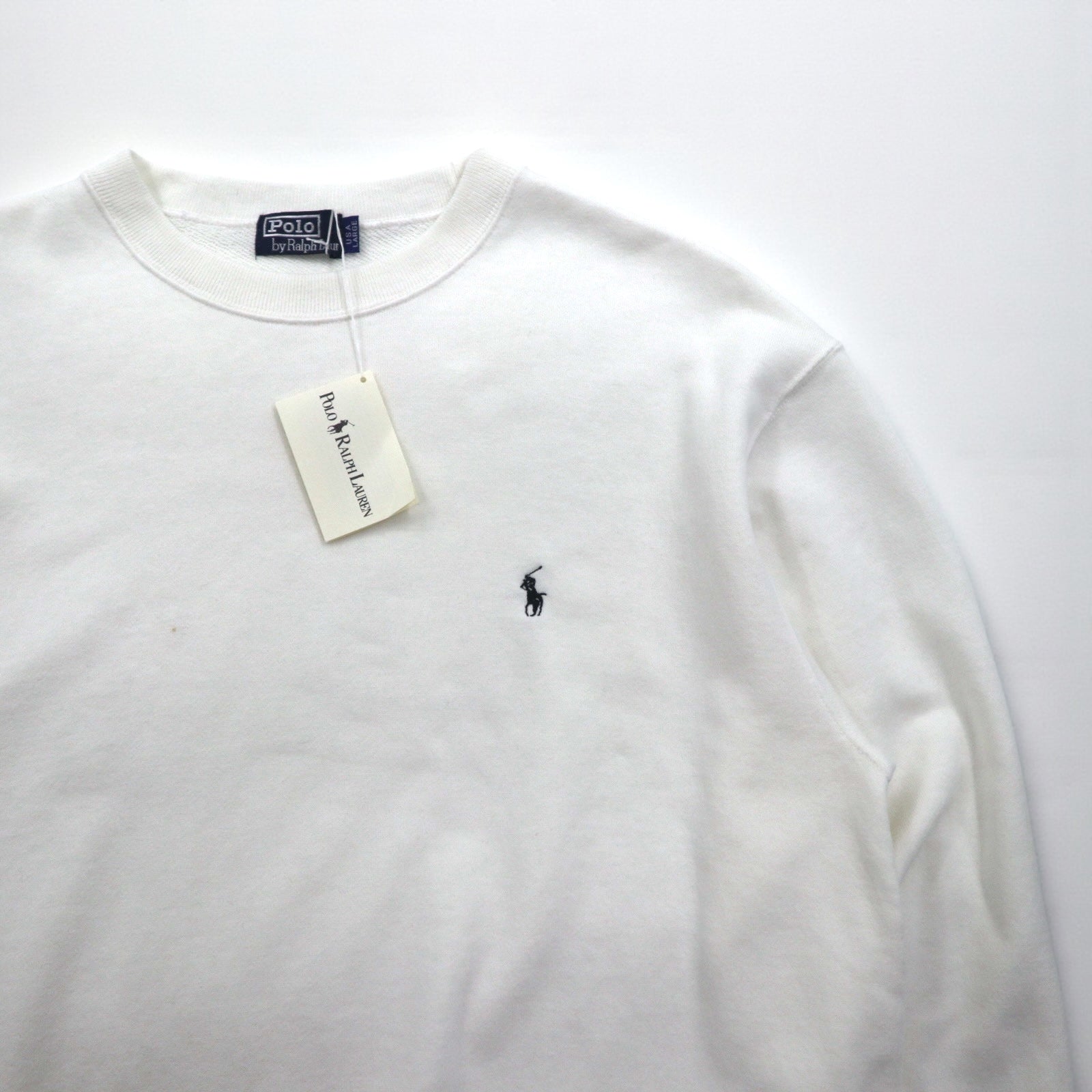 Polo Ralph Lauren 90年代 USA製 スウェット トレーナー L ホワイト スモールポニー刺繡 デッドストック 未使用品