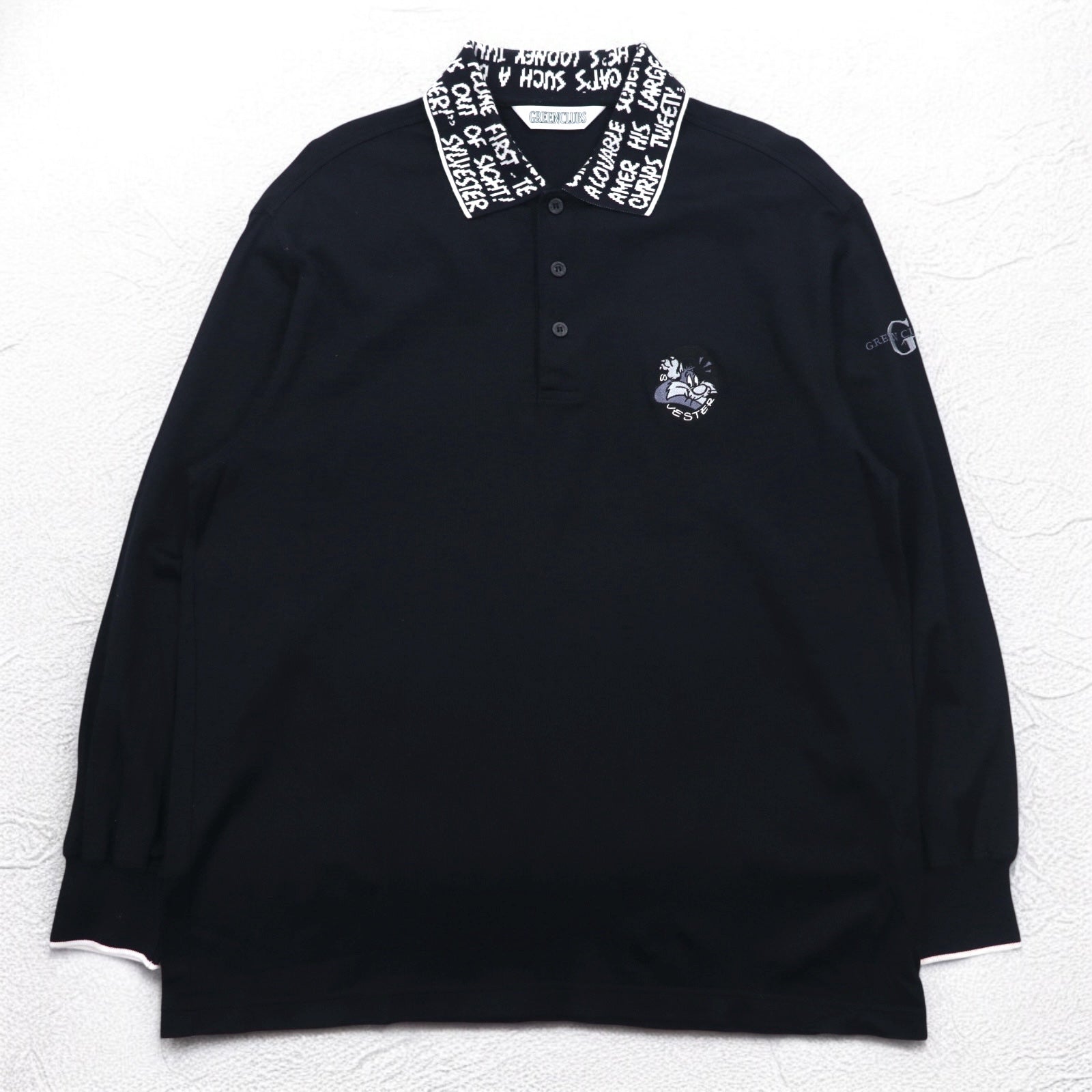 GREEN CLUBS × Warner Bros Anni '90 Polo a maniche lunghe XL Nera Piquet Looney Tunes Gatto Silvestro Made in Japan