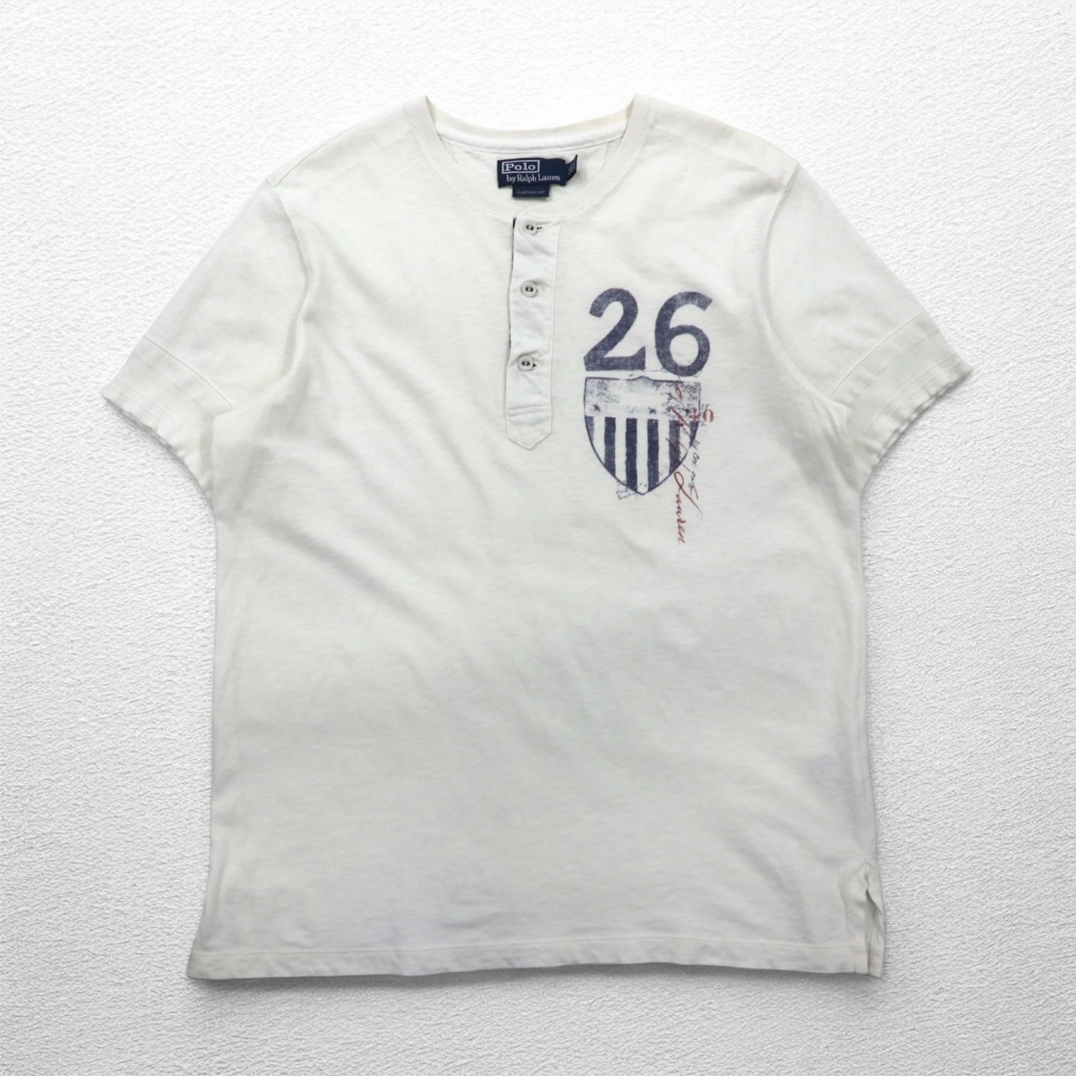 Polo by Ralph Lauren Maglietta a maniche corte Henley XL bianca, stampa a inchiostro, numerazione, CUSTOM FIT