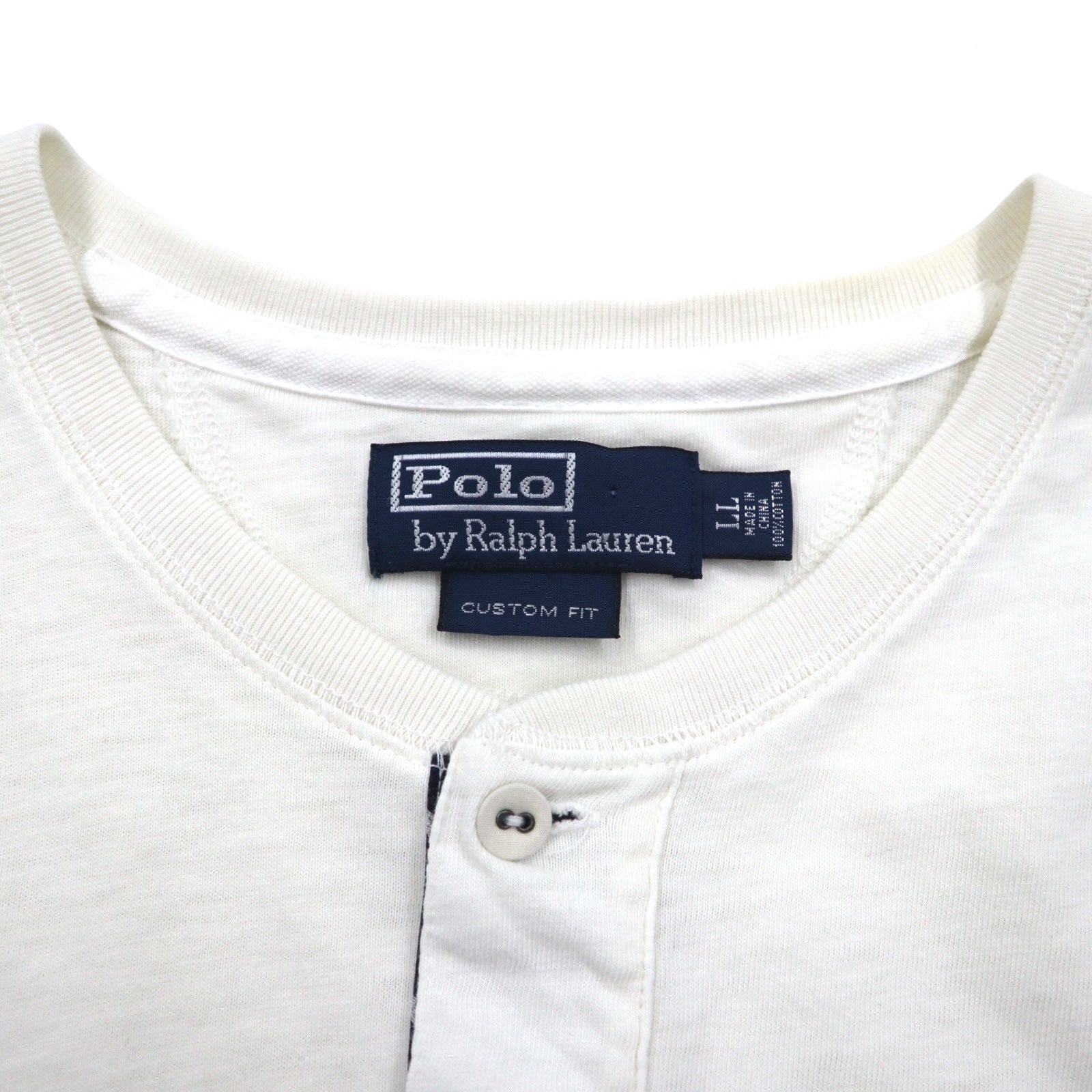 Polo by Ralph Lauren Maglietta a maniche corte Henley XL bianca, stampa a inchiostro, numerazione, CUSTOM FIT