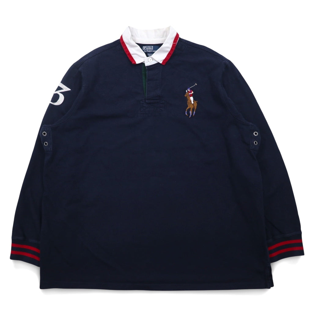 Polo by Ralph Lauren 90年代 ビッグポニー刺繍 ラガーシャツ XXL ネイビー ナンバリング エルボーパッチ スリランカ製