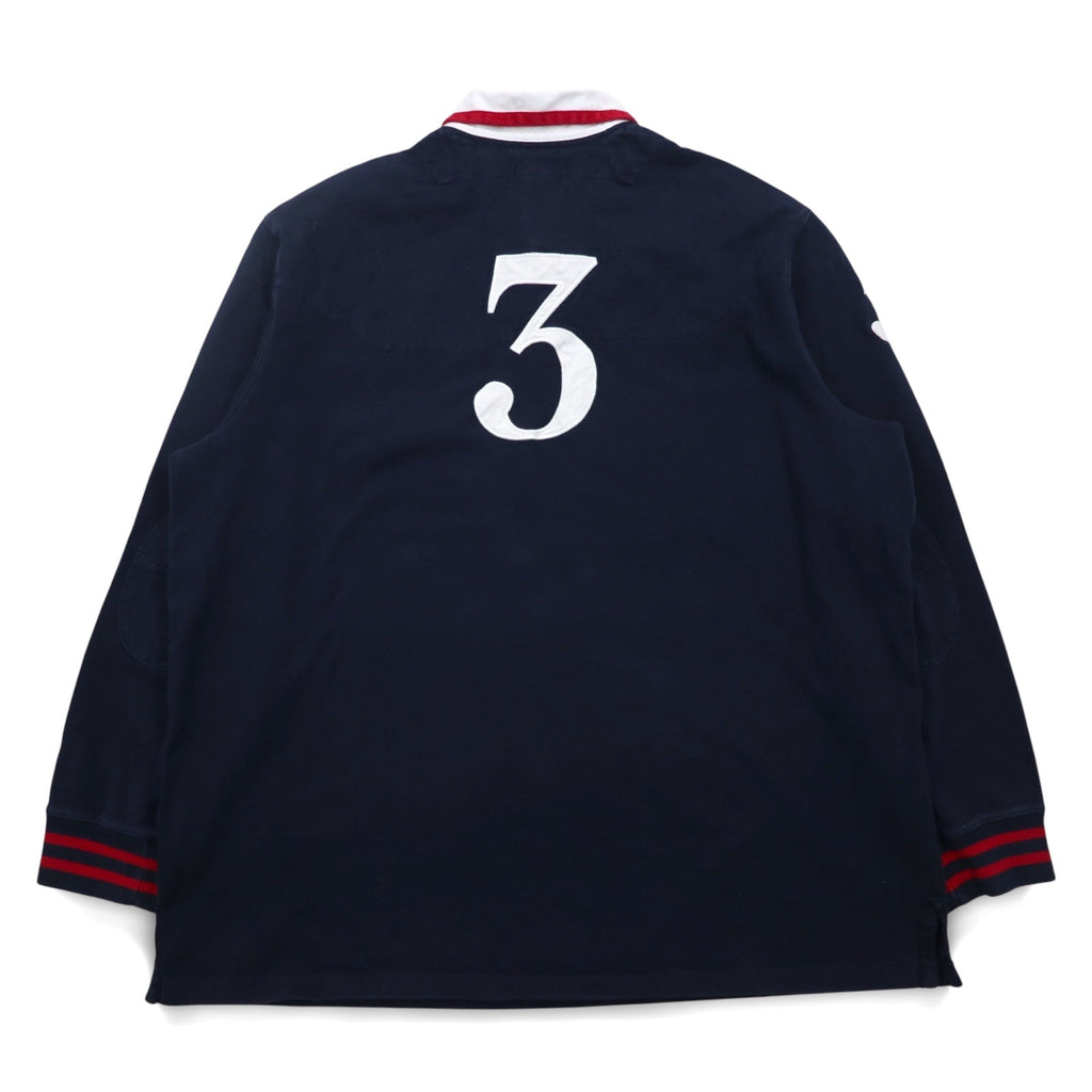 Polo by Ralph Lauren 90年代 ビッグポニー刺繍 ラガーシャツ XXL ネイビー ナンバリング エルボーパッチ スリランカ製