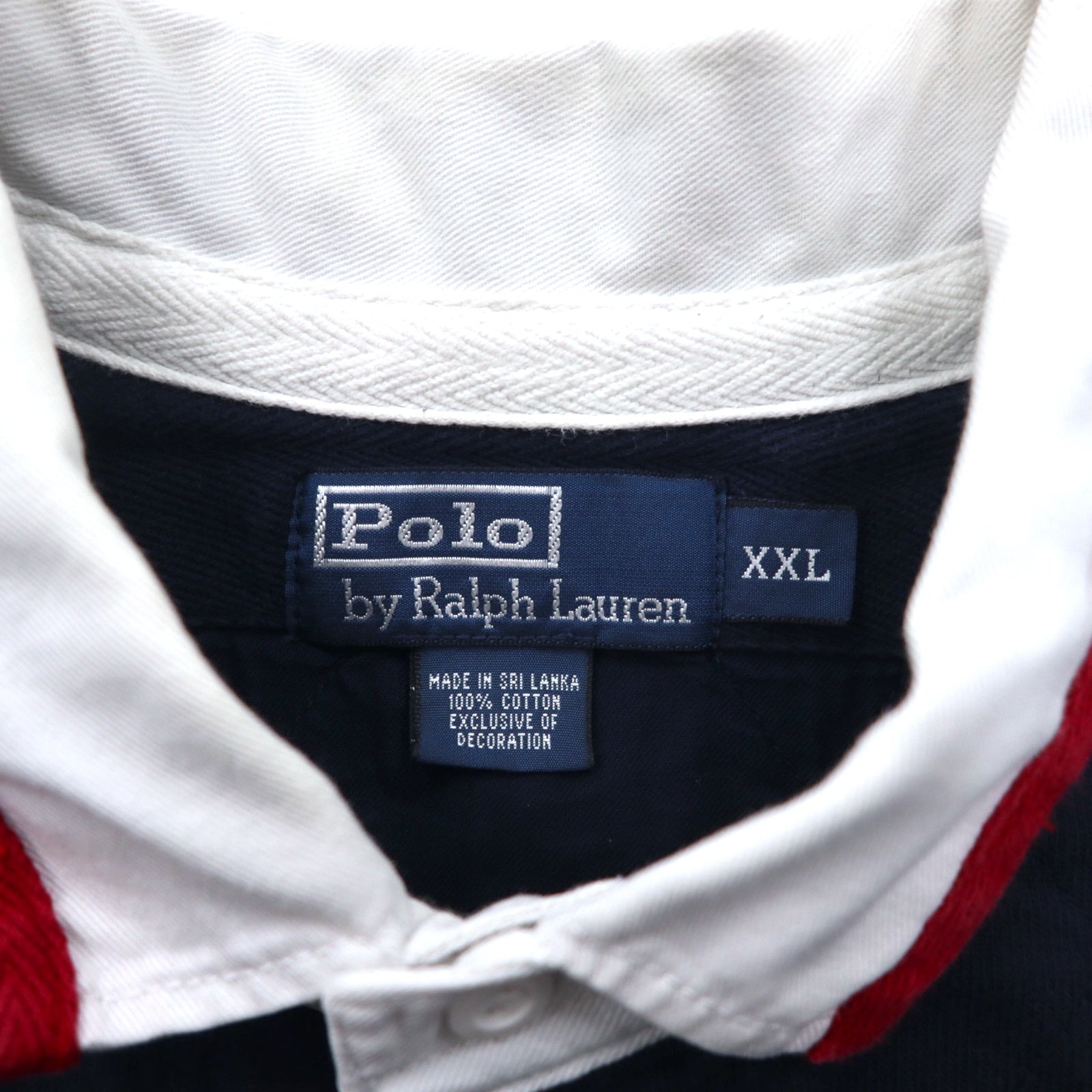 Polo by Ralph Lauren anni '90, maglia da rugby con ricamo Big Pony, taglia XXL, blu navy, con numeri, toppe sui gomiti, made in Sri Lanka