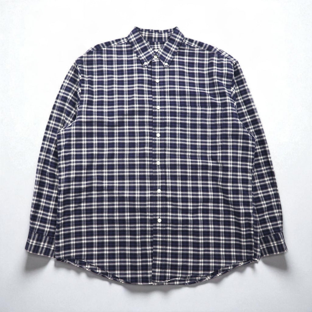 Eddie Bauer 90年代 ボタンダウンシャツ L ネイビー コットン チェック 胸ポケット