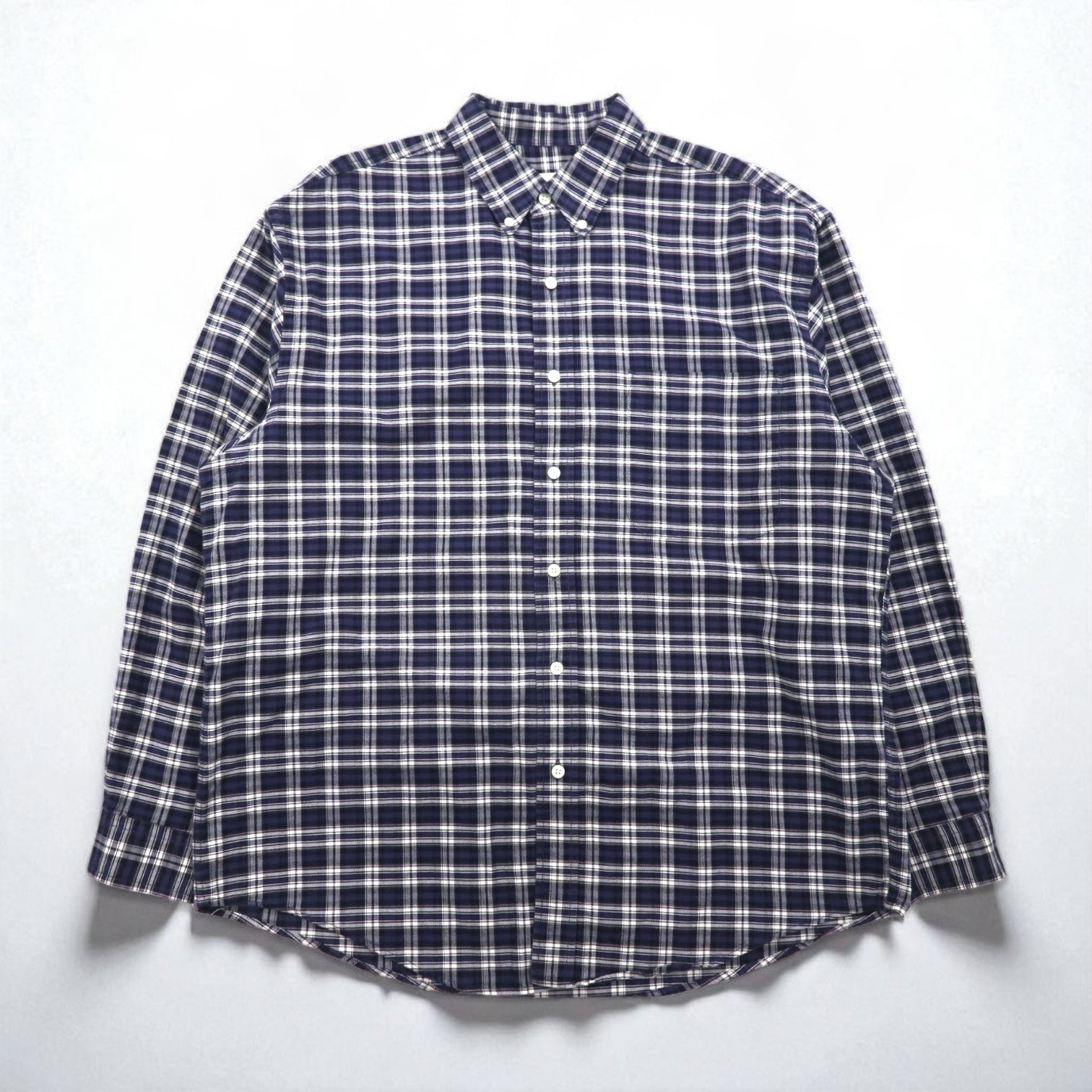 Eddie Bauer 90年代 ボタンダウンシャツ L ネイビー コットン チェック 胸ポケット