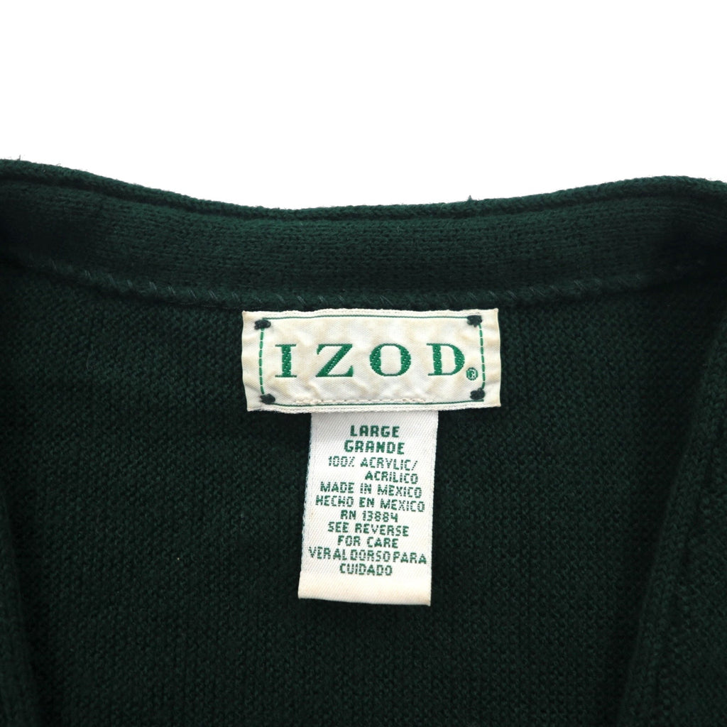 IZOD 90年代 アクリル ニット Vネック カーディガン L グリーン ワンポイントロゴ