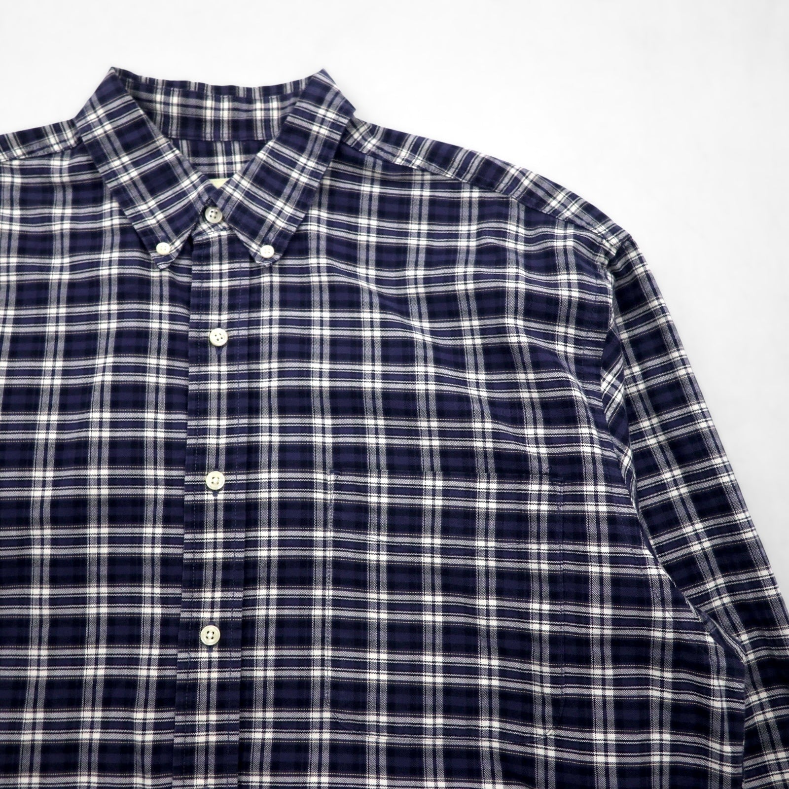 Eddie Bauer 90年代 ボタンダウンシャツ L ネイビー コットン チェック 胸ポケット