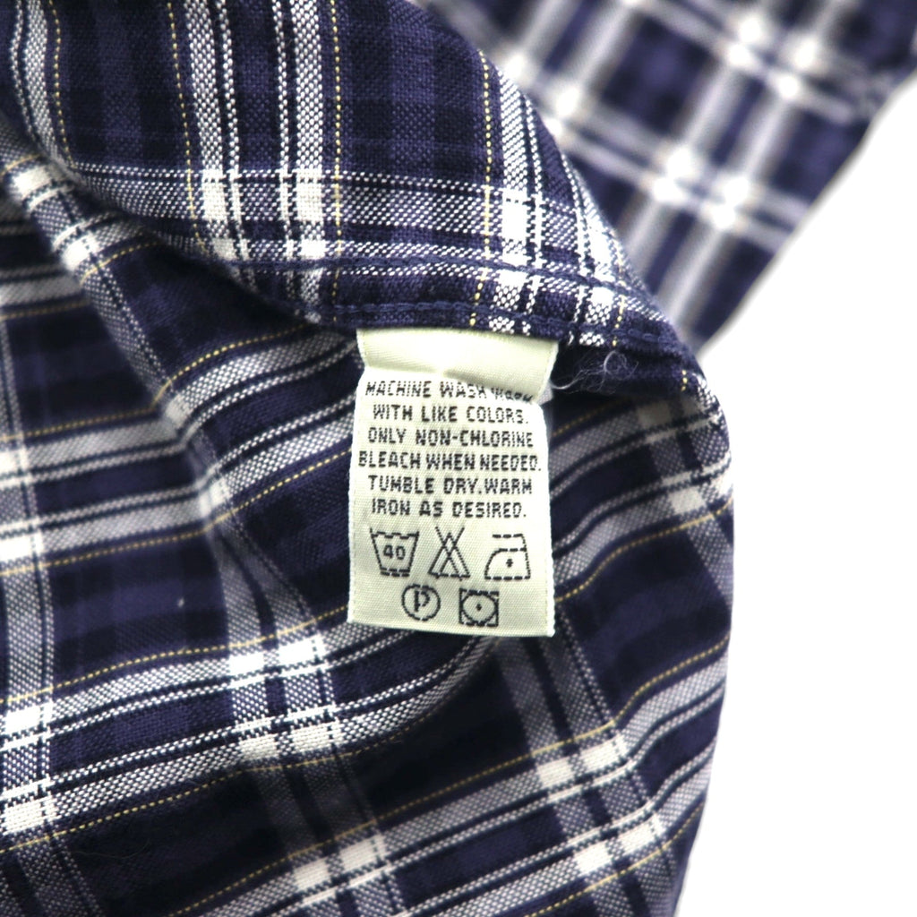 Eddie Bauer 90年代 ボタンダウンシャツ L ネイビー コットン チェック 胸ポケット