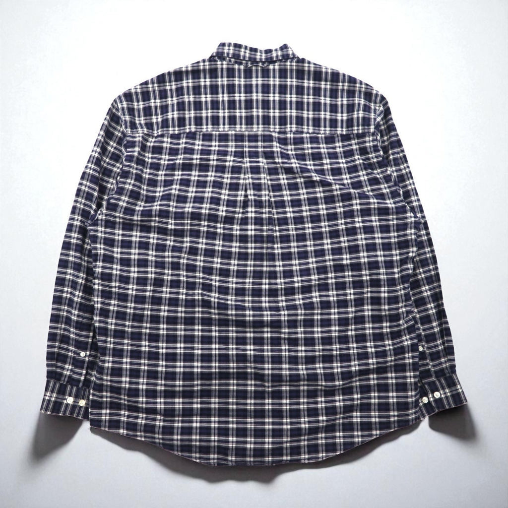 Eddie Bauer 90年代 ボタンダウンシャツ L ネイビー コットン チェック 胸ポケット