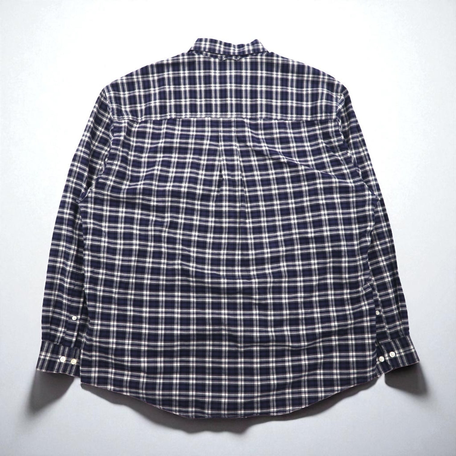 Eddie Bauer 90年代 ボタンダウンシャツ L ネイビー コットン チェック 胸ポケット