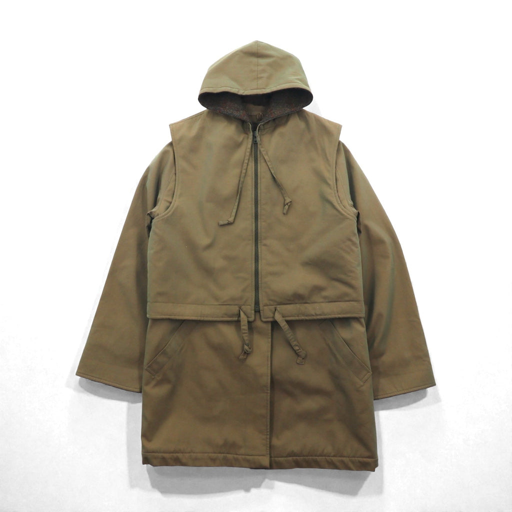 BURBERRY 英国製 90年代 ヴィンテージ 3WAY レイヤード ステンカラーコート M フーデッドベスト ヨーク 一枚袖 玉虫色 裏地ツイード イギリス製