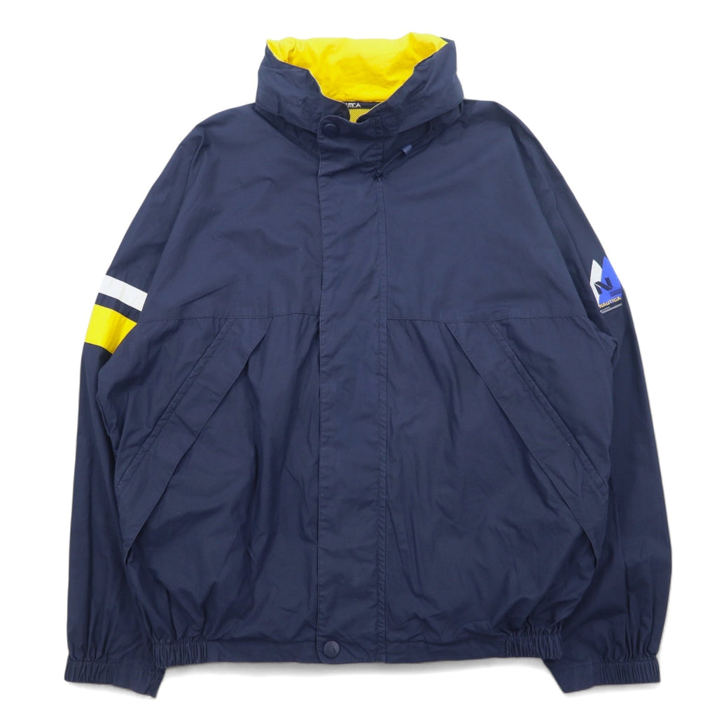 Giacca a vela Nautica anni '90, giacca a vento in nylon, taglia XL, blu navy, cotone, cappuccio a scomparsa, logo ricamato.