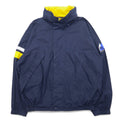 Giacca a vela Nautica anni '90, giacca a vento in nylon, taglia XL, blu navy, cotone, cappuccio a scomparsa, logo ricamato.