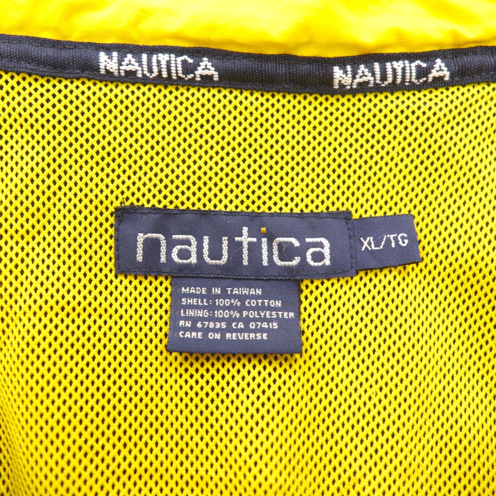 Giacca a vela Nautica anni '90, giacca a vento in nylon, taglia XL, blu navy, cotone, cappuccio a scomparsa, logo ricamato.