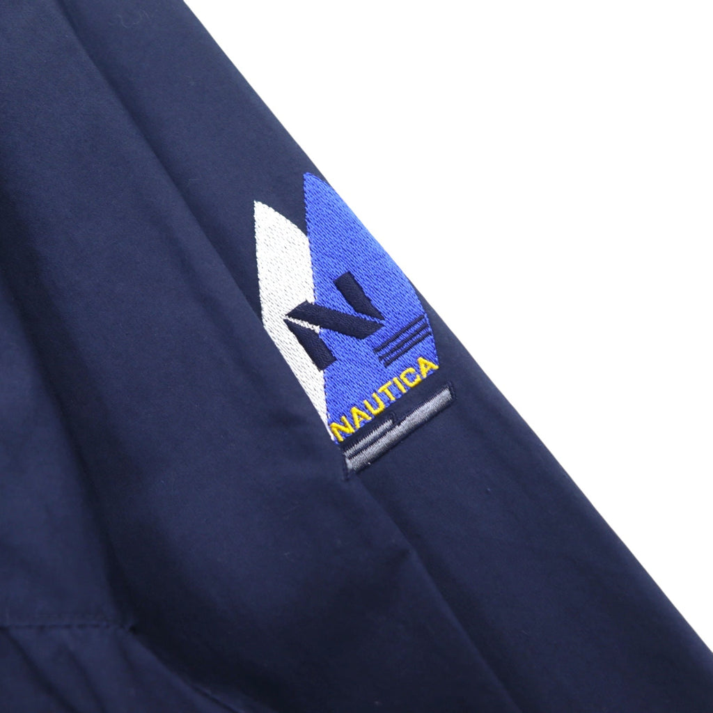Giacca a vela Nautica anni '90, giacca a vento in nylon, taglia XL, blu navy, cotone, cappuccio a scomparsa, logo ricamato.