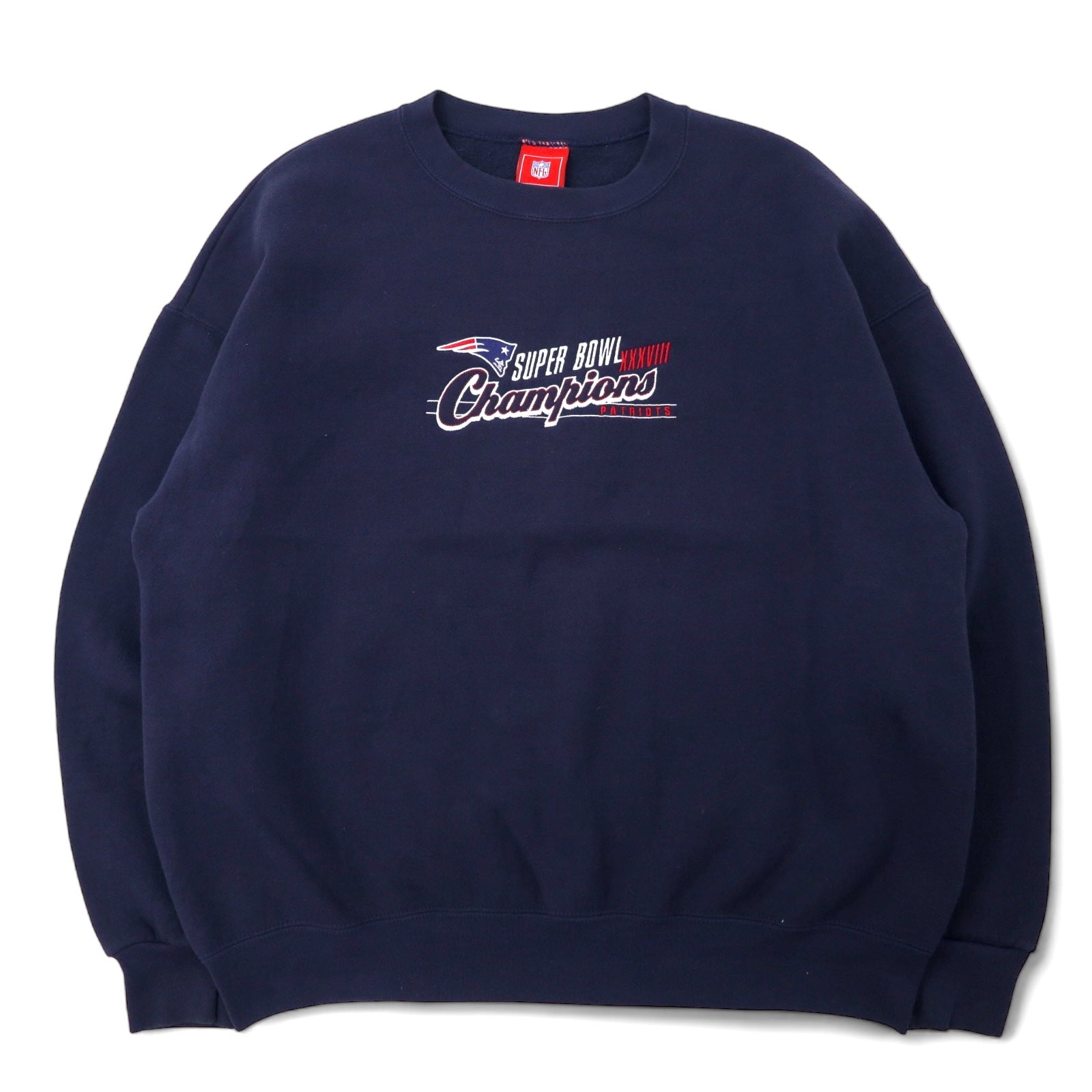 NFL Patriots felpa ricamata taglia XL blu navy cotone interno felpato SUPER BOWL Champions taglia grande