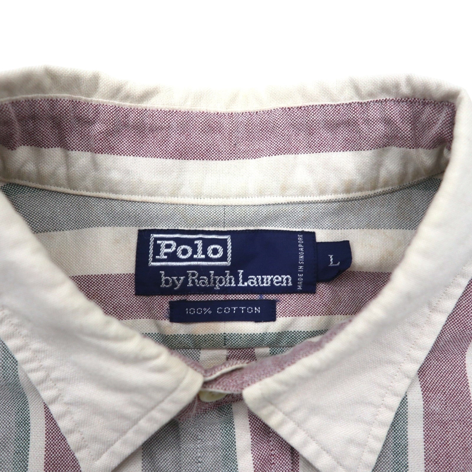 Polo Ralph Lauren 90年代 クレリックシャツ L グレー ストライプ 胸ポケット ワッペン エンブレム