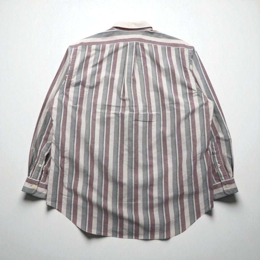 Polo Ralph Lauren 90年代 クレリックシャツ L グレー ストライプ 胸ポケット ワッペン エンブレム