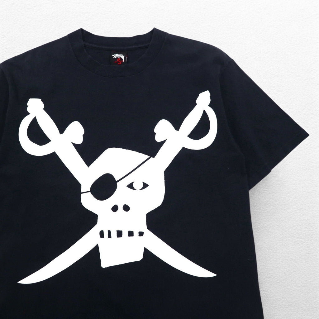 STUSSY T-shirt con stampa teschio pirata S nero cotone Made in Mexico
