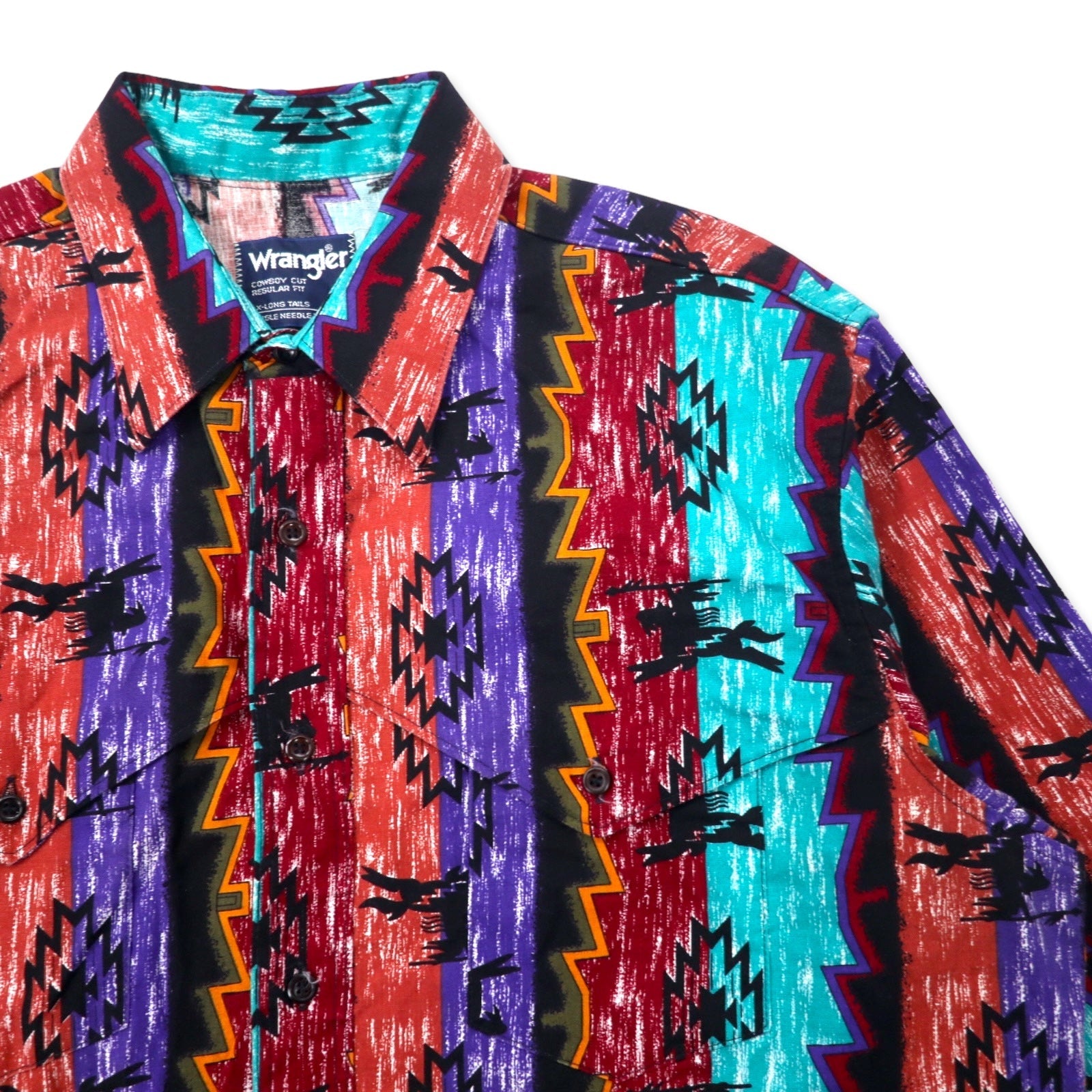 Camicia western Wrangler, anni '80, Made in USA, fantasia nativa, taglia XL, multicolore, in cotone